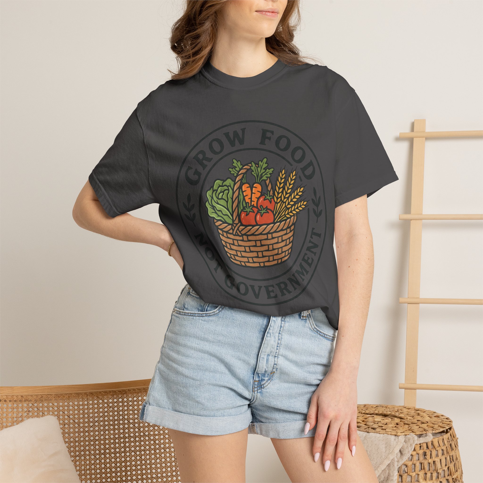 T-Shirt — "Grow Food Not Government" Garden Basket Organic Gardening Tee - Image 48