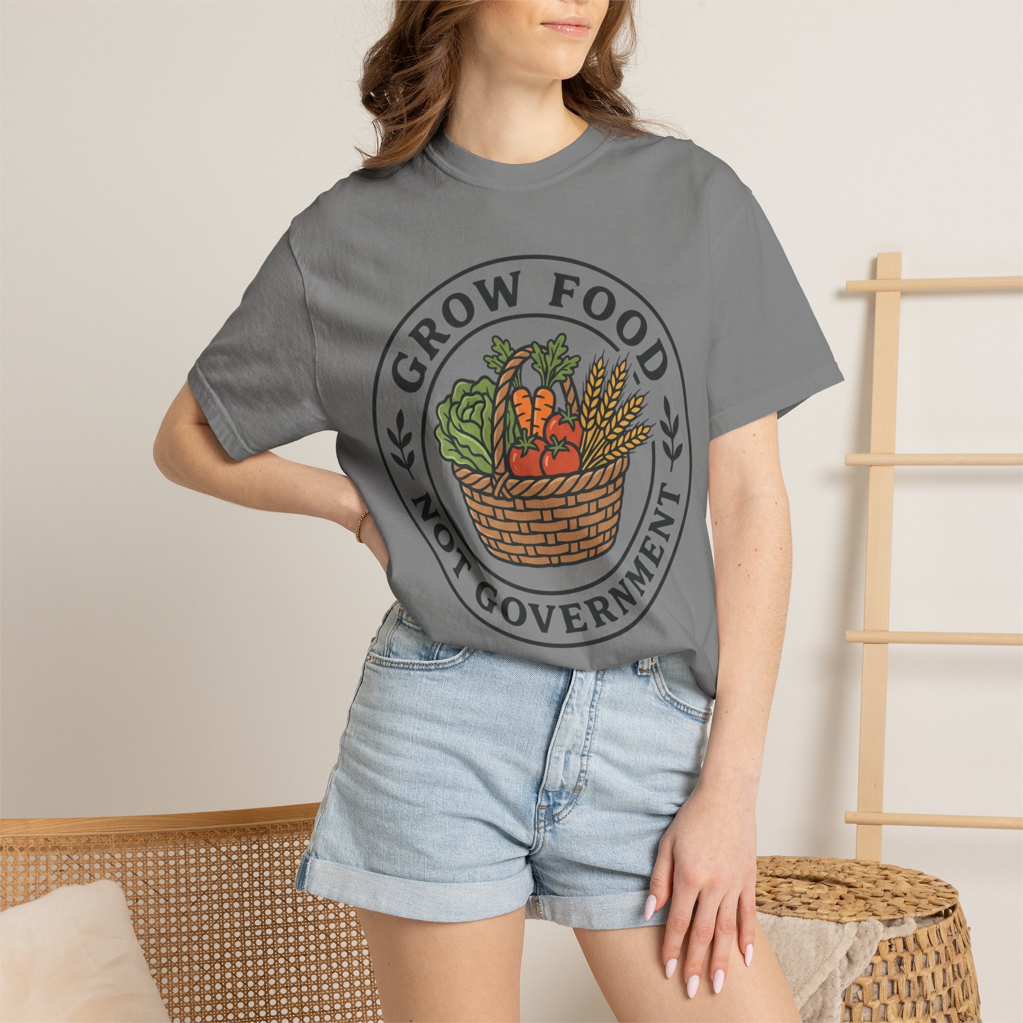 T-Shirt — "Grow Food Not Government" Garden Basket Organic Gardening Tee - Image 36