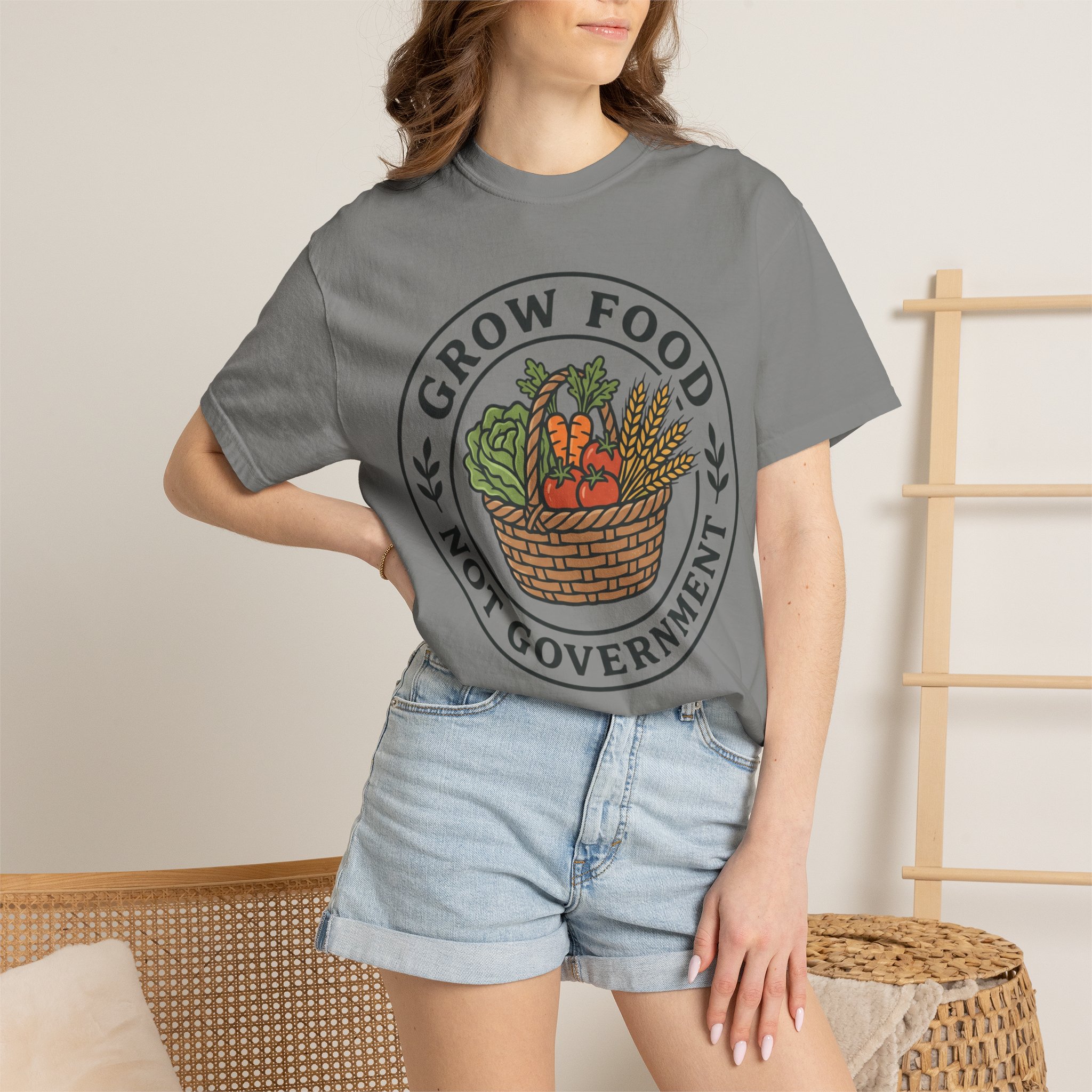 T-Shirt — "Grow Food Not Government" Garden Basket Organic Gardening Tee - Image 44
