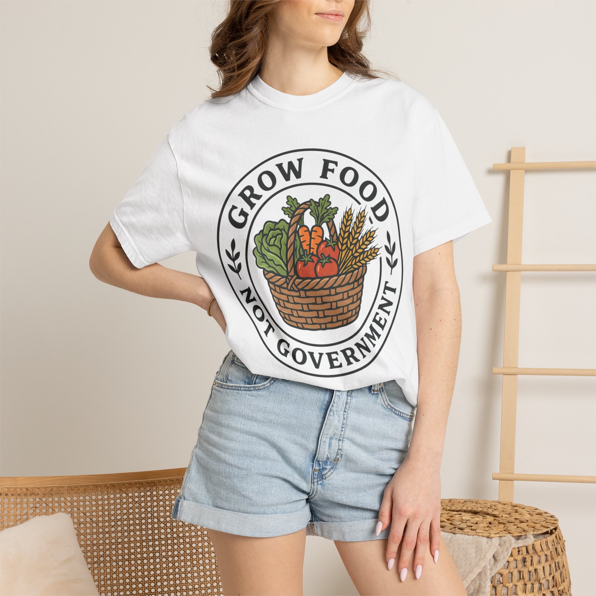 T-Shirt — "Grow Food Not Government" Garden Basket Organic Gardening Tee - Image 4