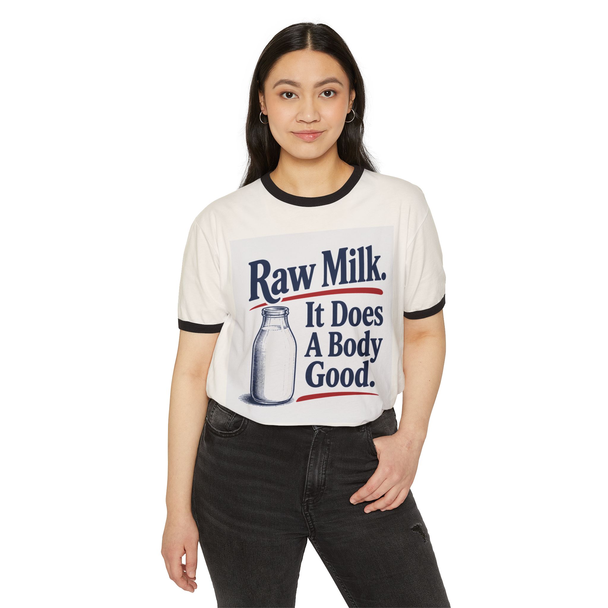 Raw Milk Ringer T-Shirt — 'It Does A Body Good' Vintage Milk Graphic Tee - Image 11