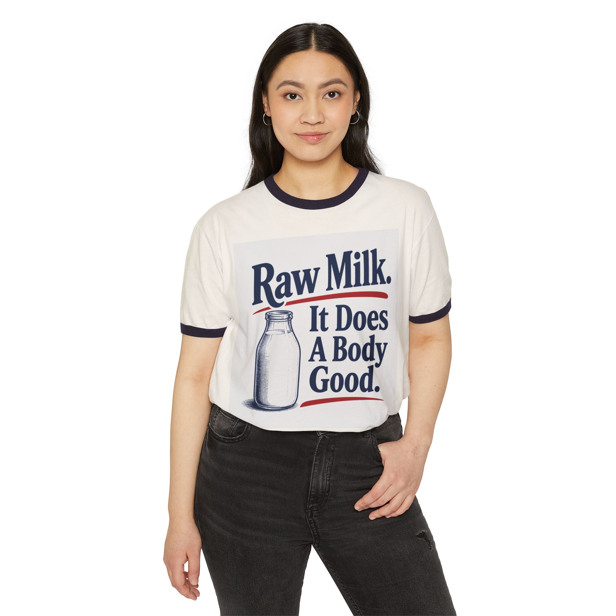 Raw Milk Ringer T-Shirt — 'It Does A Body Good' Vintage Milk Graphic Tee - Image 3