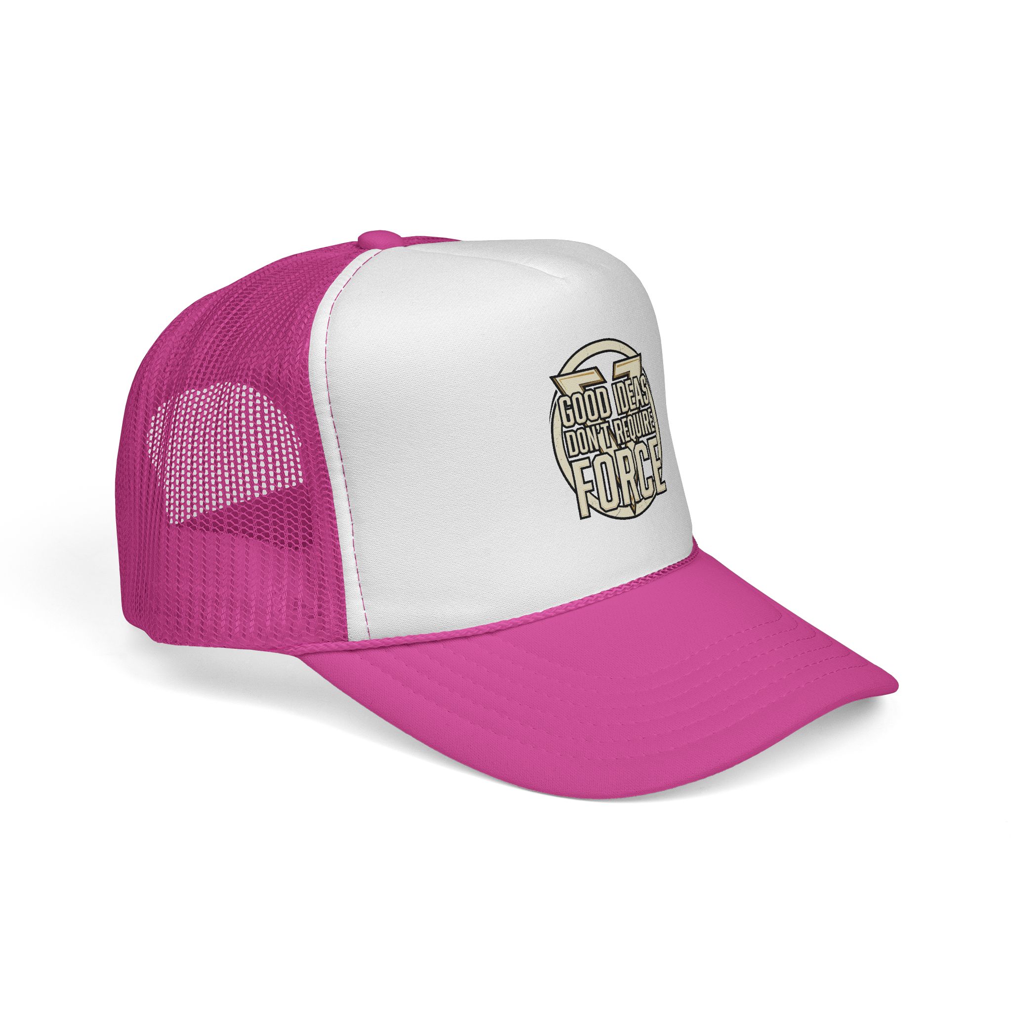 Trucker Cap — "Good Ideas Don't Require Force" Embroidered Mesh Hat - Image 26