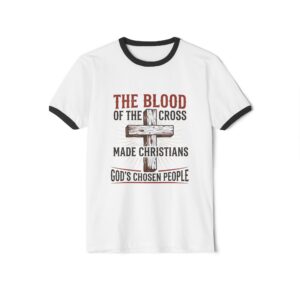Christian Cross Ringer T‑Shirt — “The Blood of the Cross Made Christians” Inspirational Faith Tee
