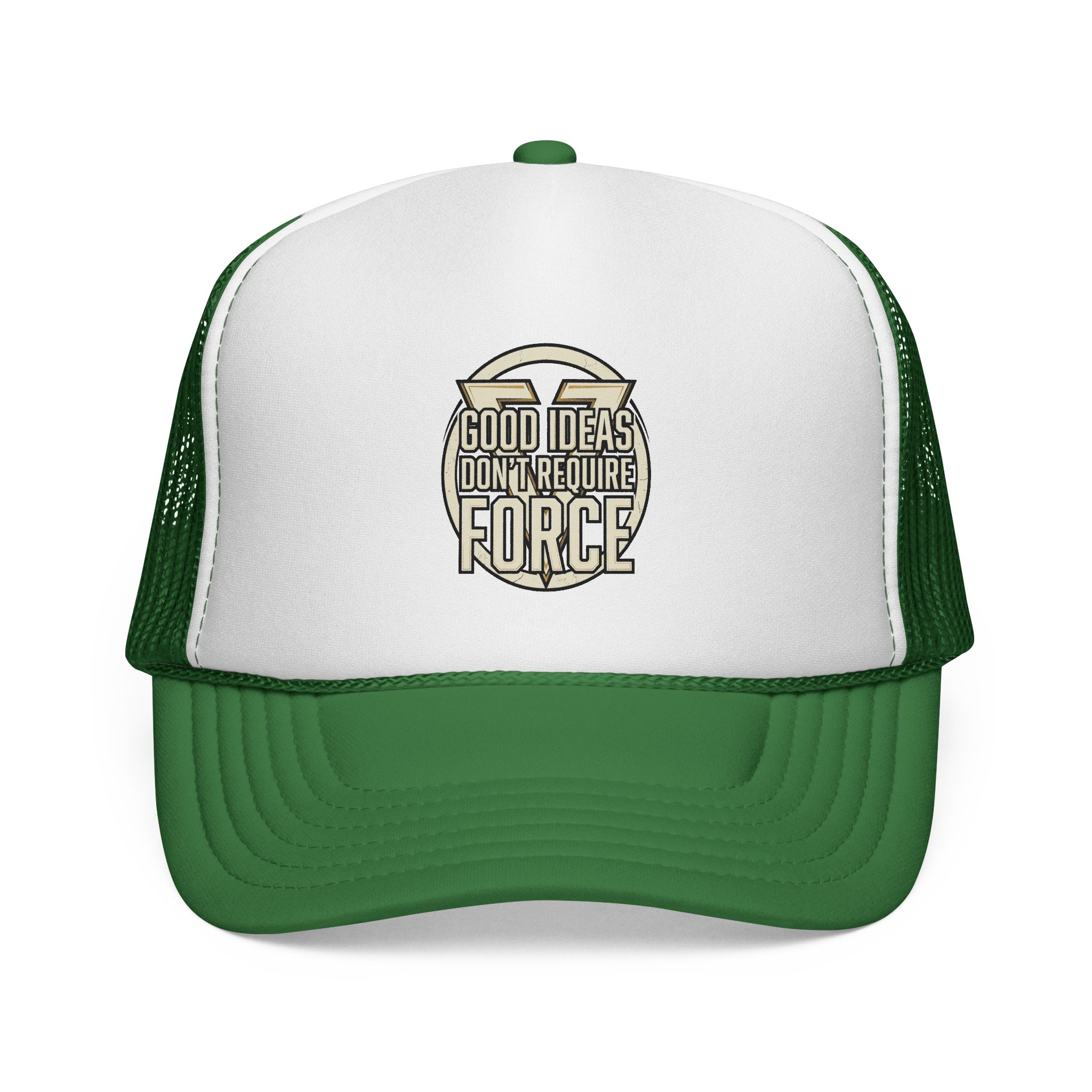 Trucker Cap — "Good Ideas Don't Require Force" Embroidered Mesh Hat - Image 21