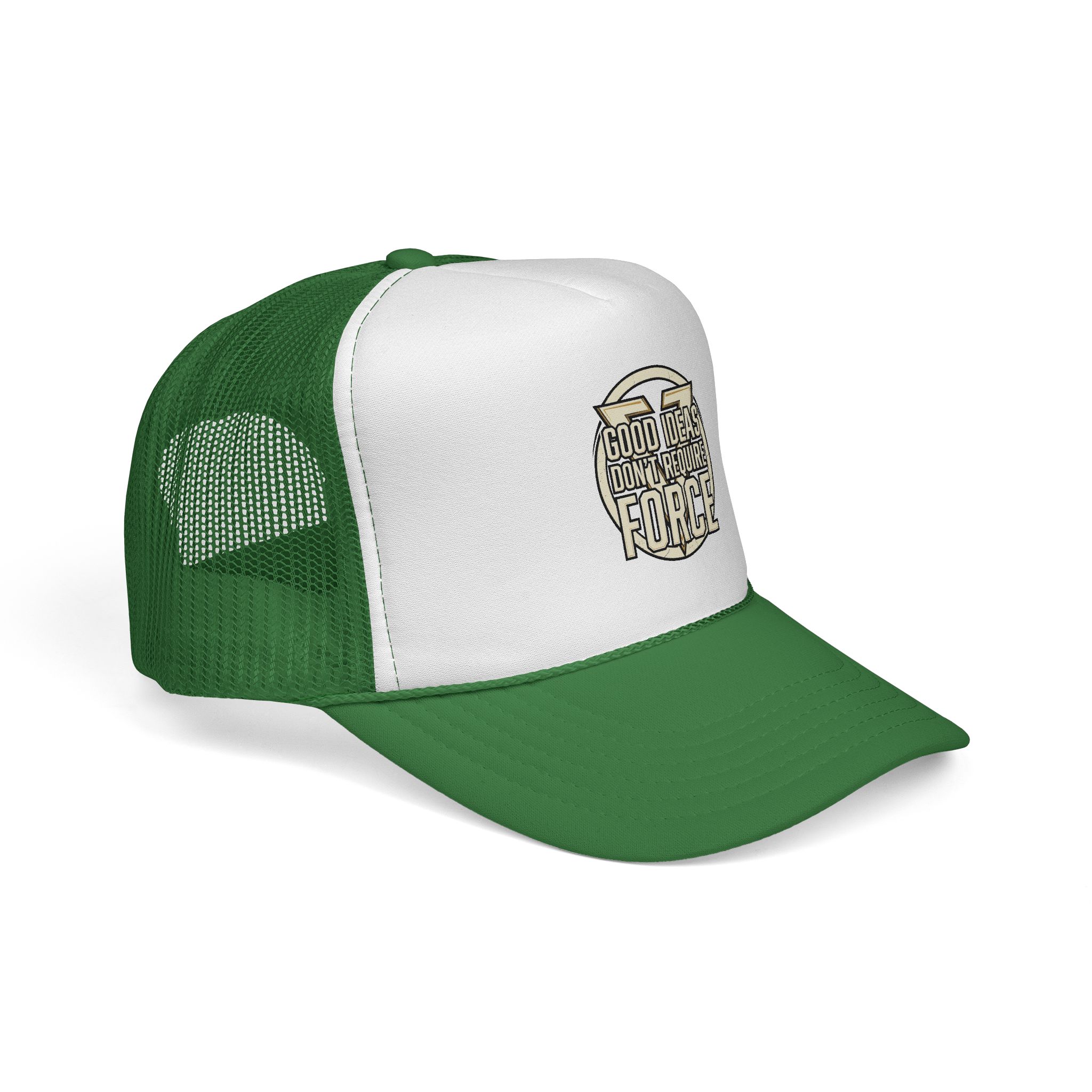 Trucker Cap — "Good Ideas Don't Require Force" Embroidered Mesh Hat - Image 22