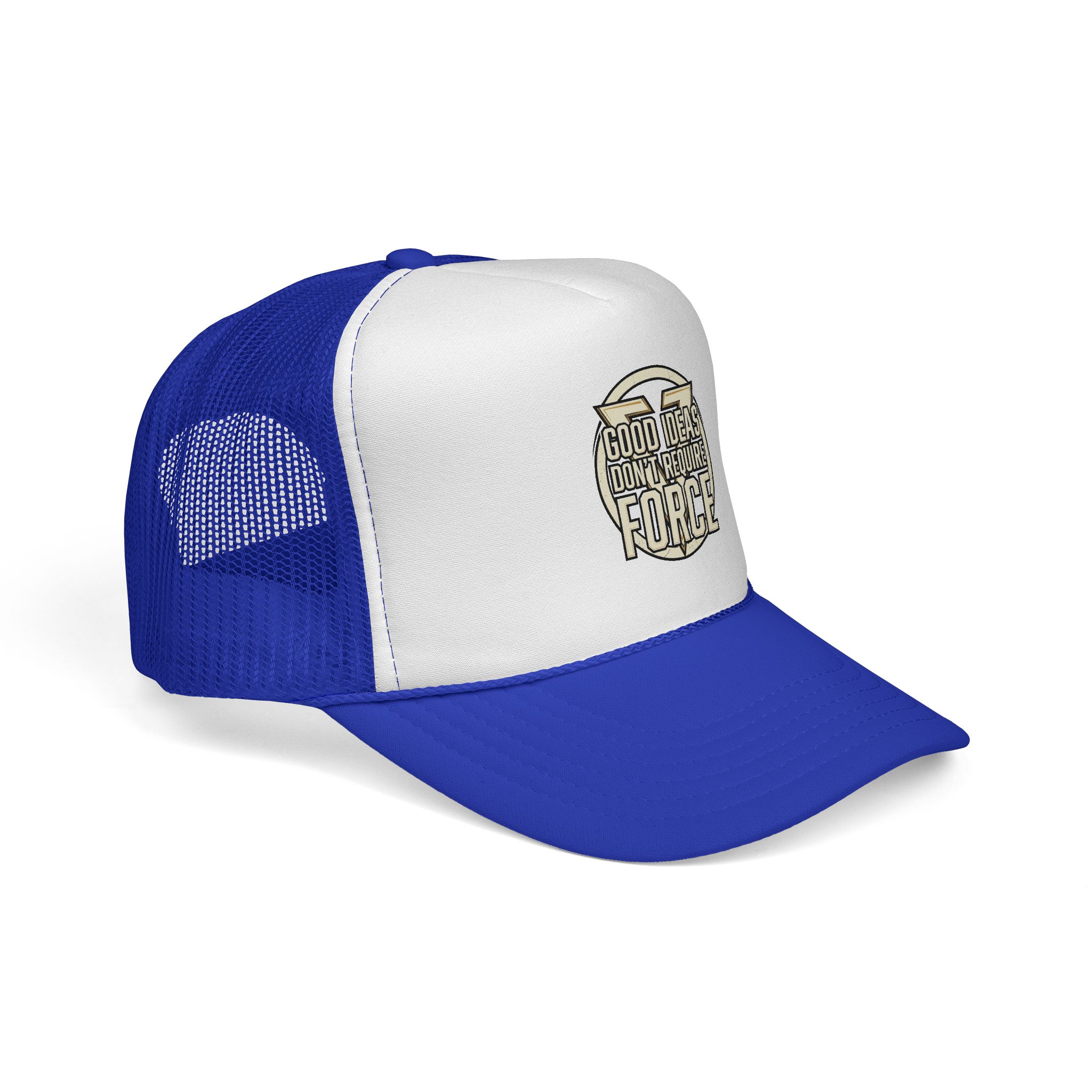 Trucker Cap — "Good Ideas Don't Require Force" Embroidered Mesh Hat - Image 14
