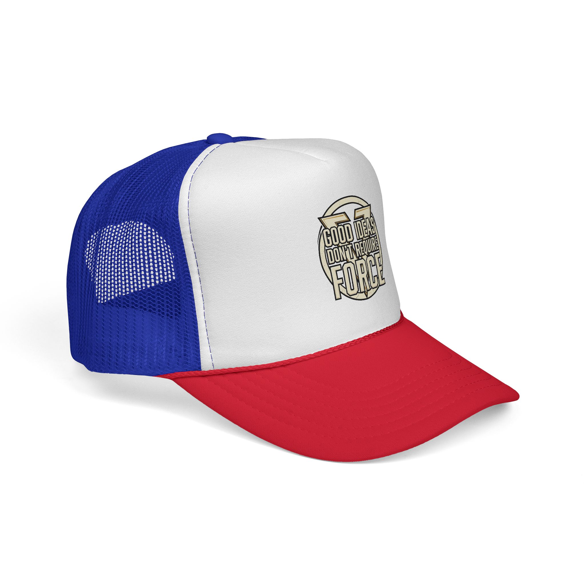 Trucker Cap — "Good Ideas Don't Require Force" Embroidered Mesh Hat - Image 18
