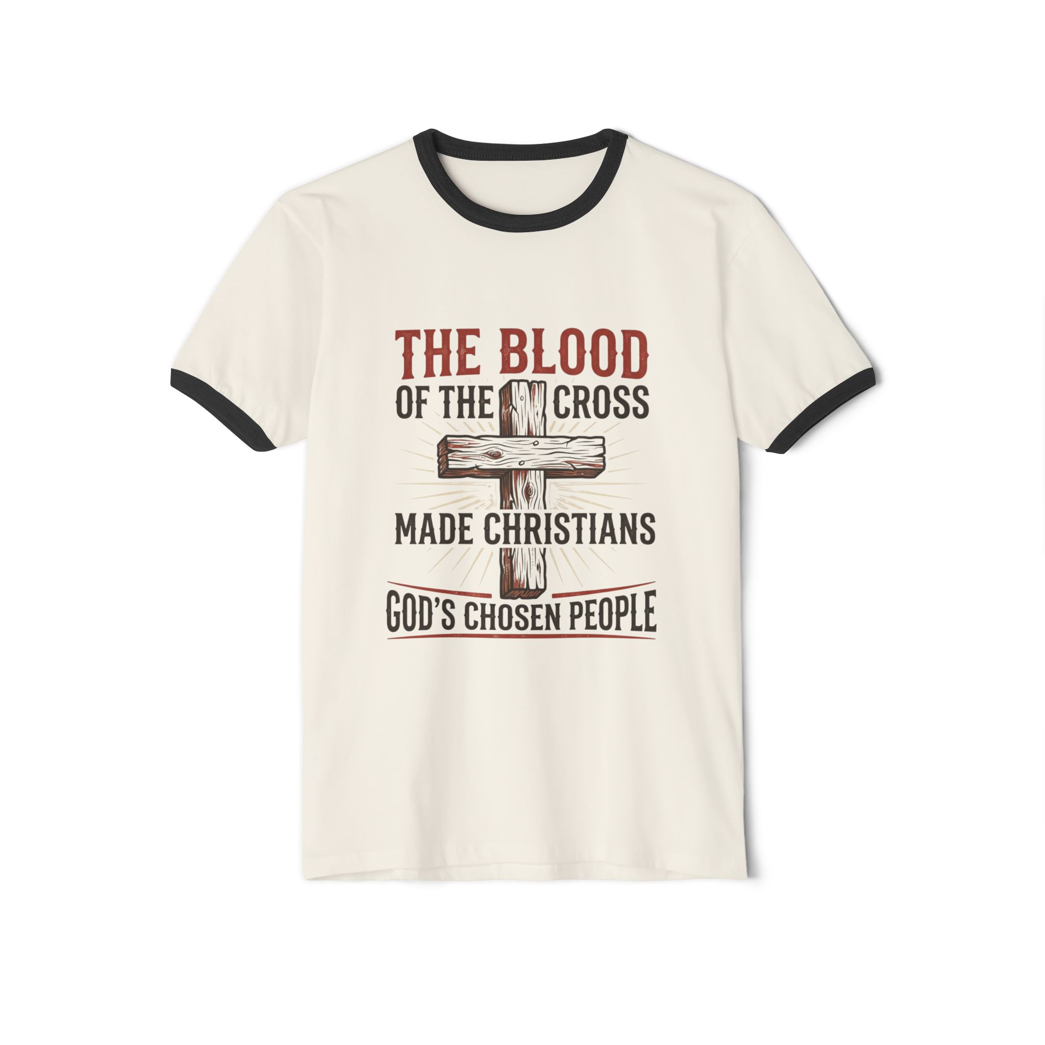Christian Cross Ringer T‑Shirt — “The Blood of the Cross Made Christians” Inspirational Faith Tee - Image 13