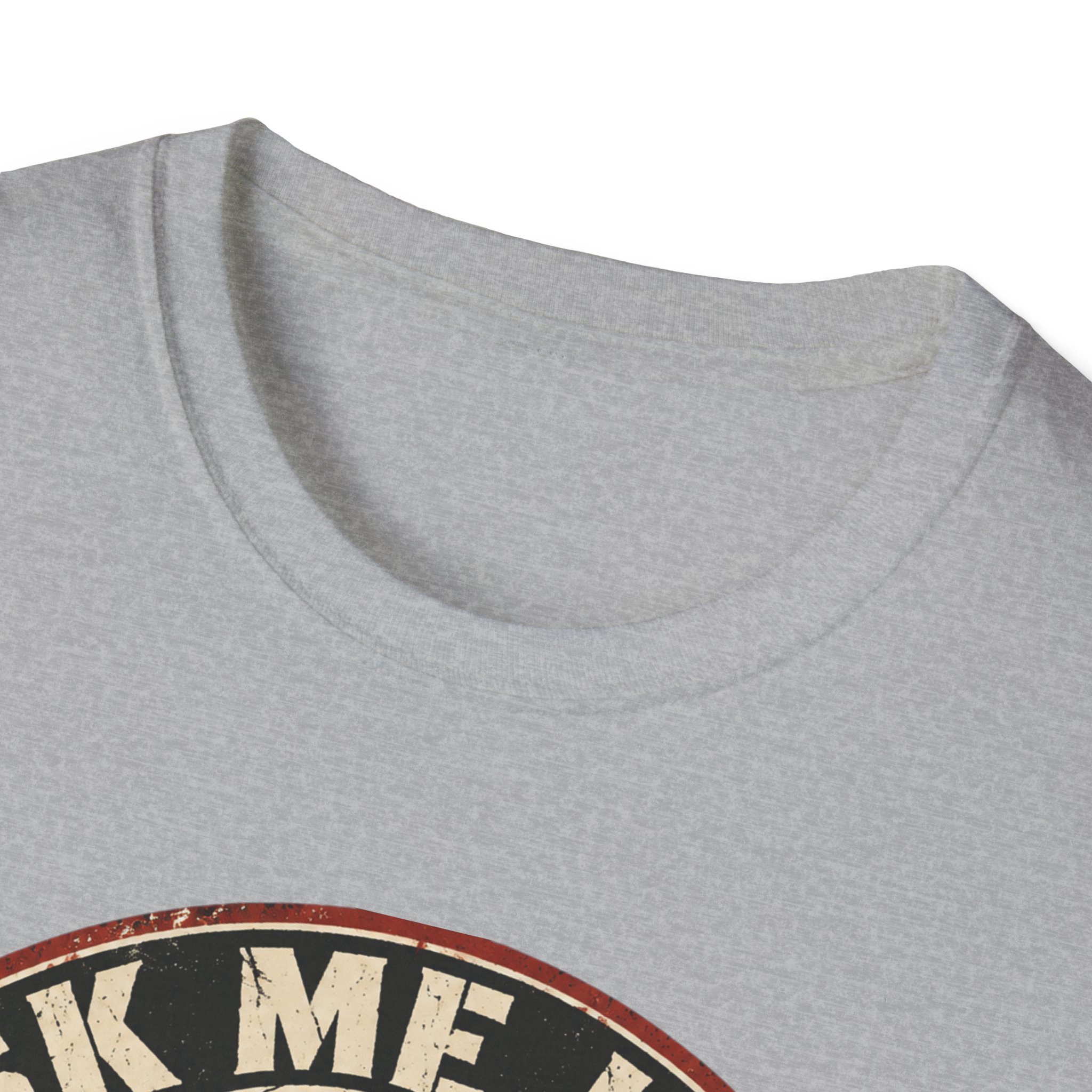 Neckline close-up of the Ask Me How War Is the Health of the State skull tee in Sport Grey.