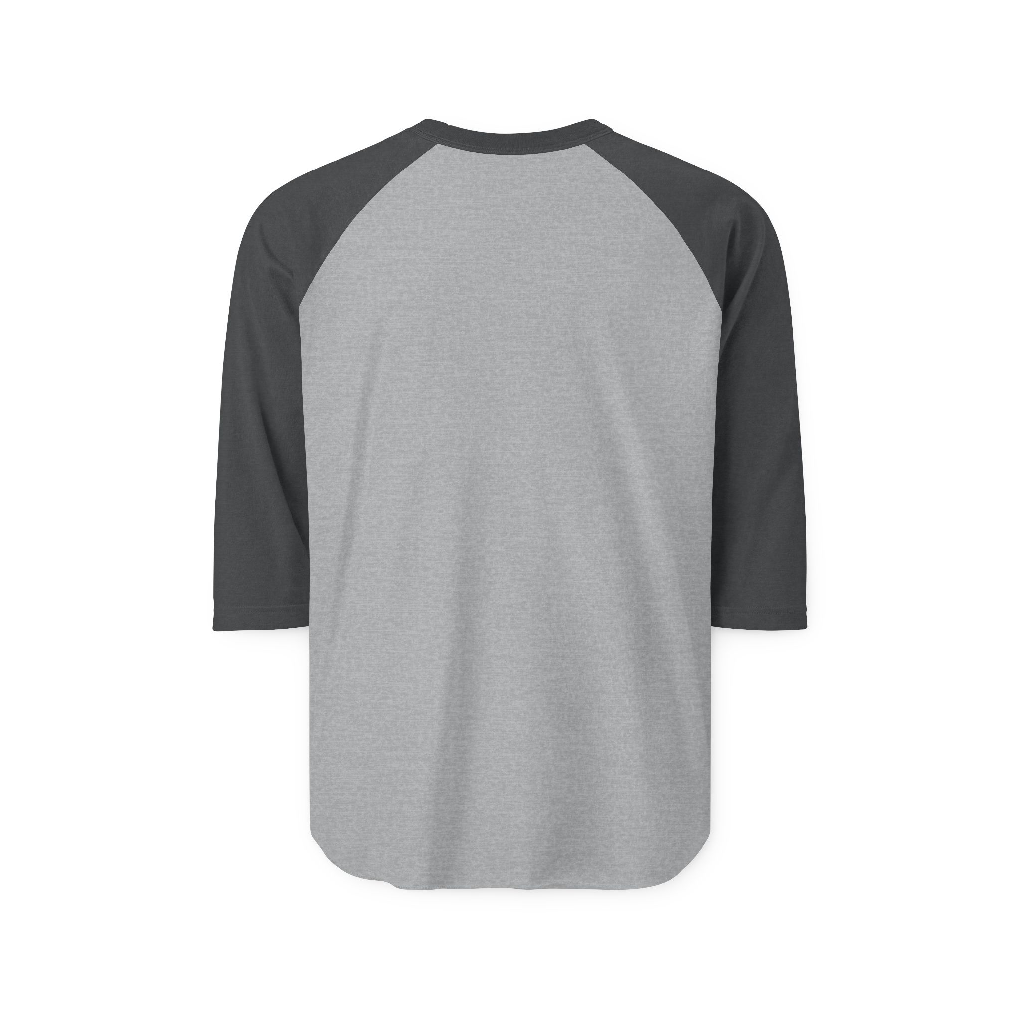Ask Me How War Is the Health of the State raglan in Heather Grey with Heather Charcoal sleeves, plain back.