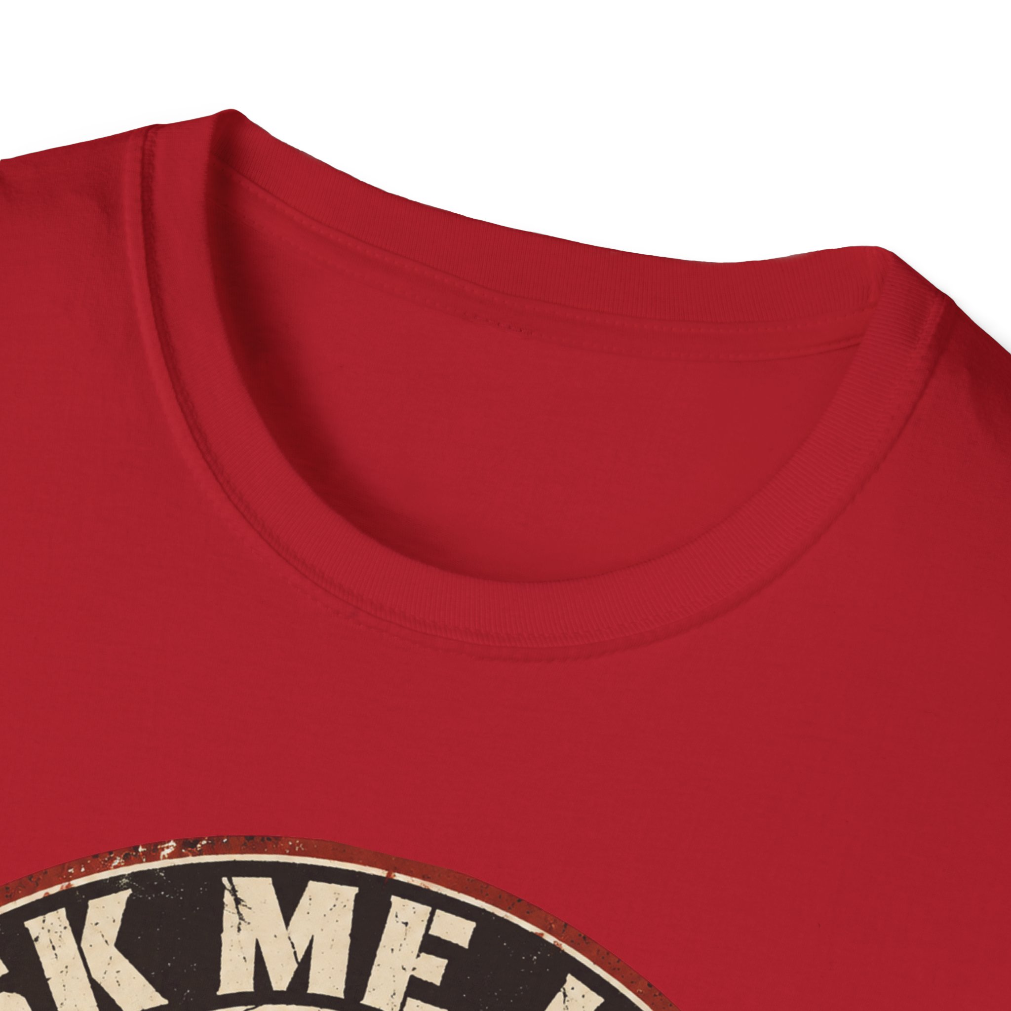 Neckline close-up of the Ask Me How War Is the Health of the State skull tee in Cherry Red.