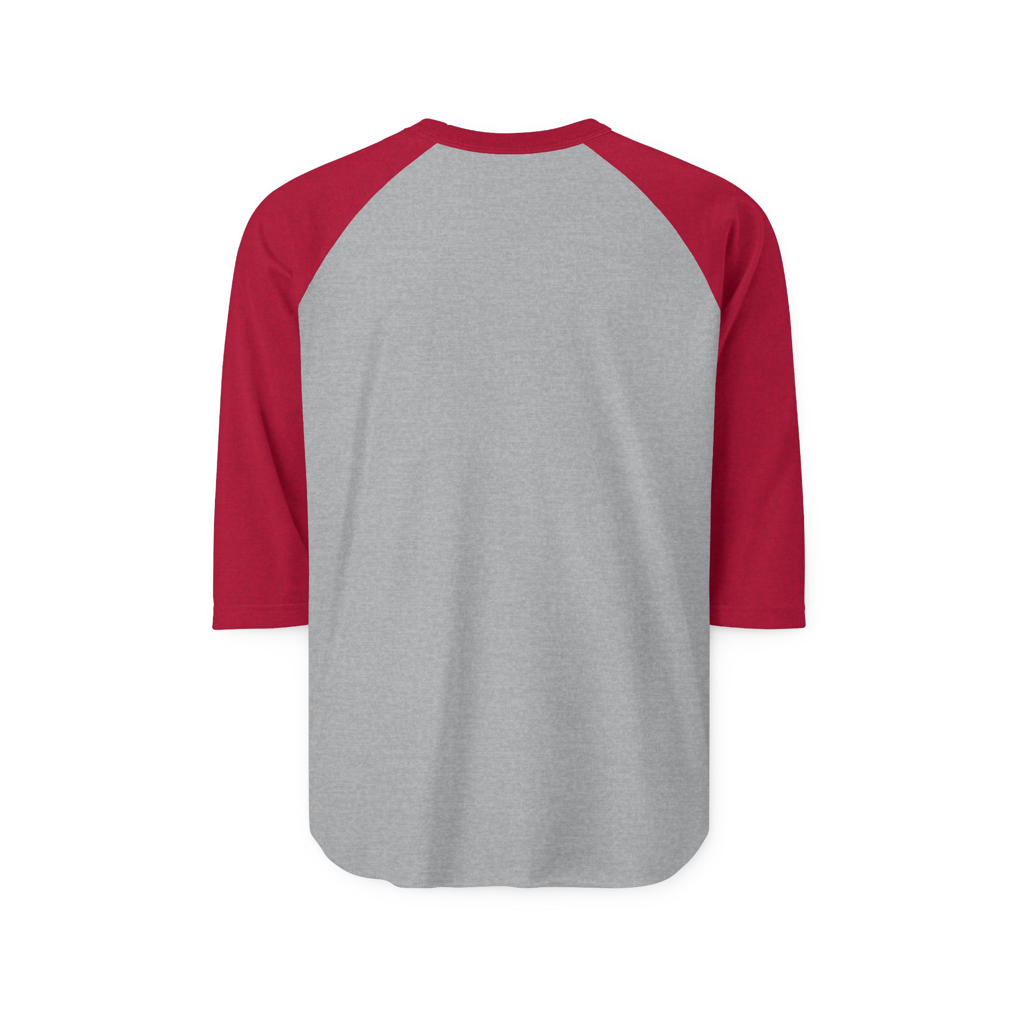 Ask Me How War Is the Health of the State raglan in Heather Grey with Heather Red sleeves, plain back.