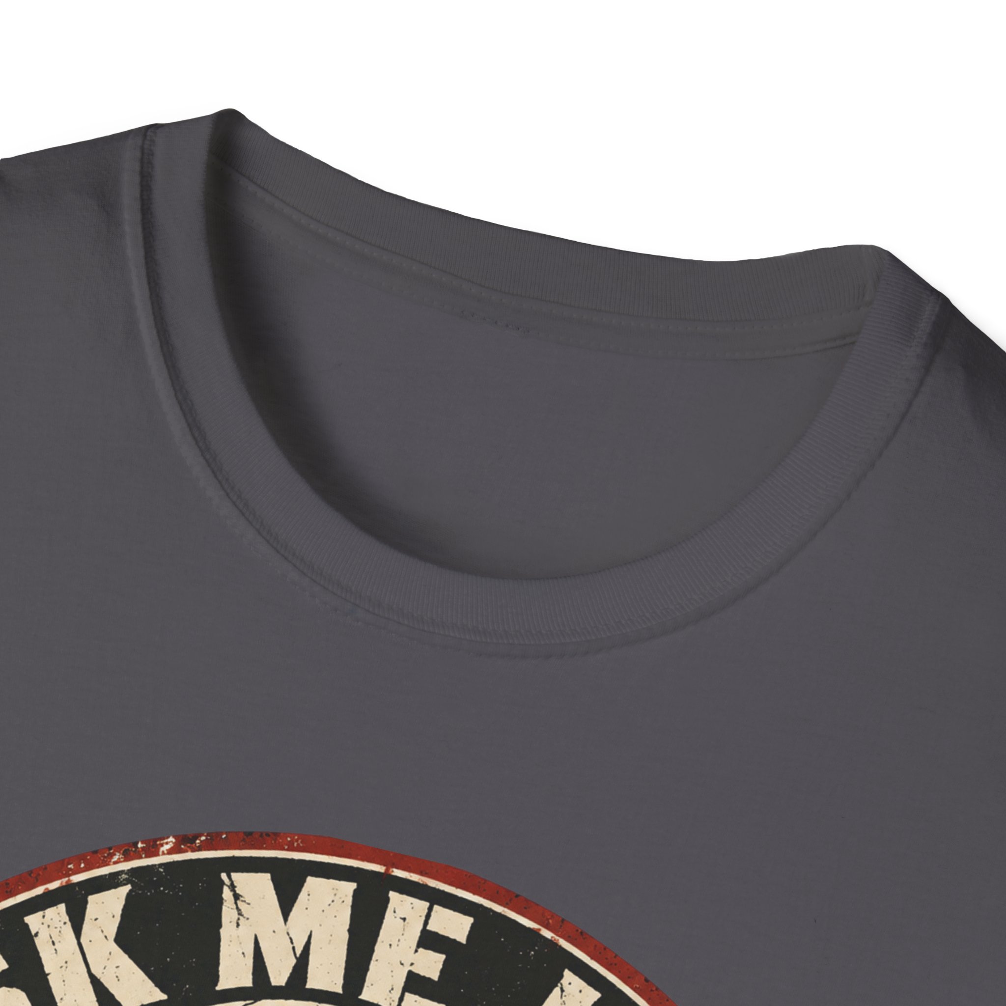 Neckline close-up of the Ask Me How War Is the Health of the State skull tee in Charcoal.
