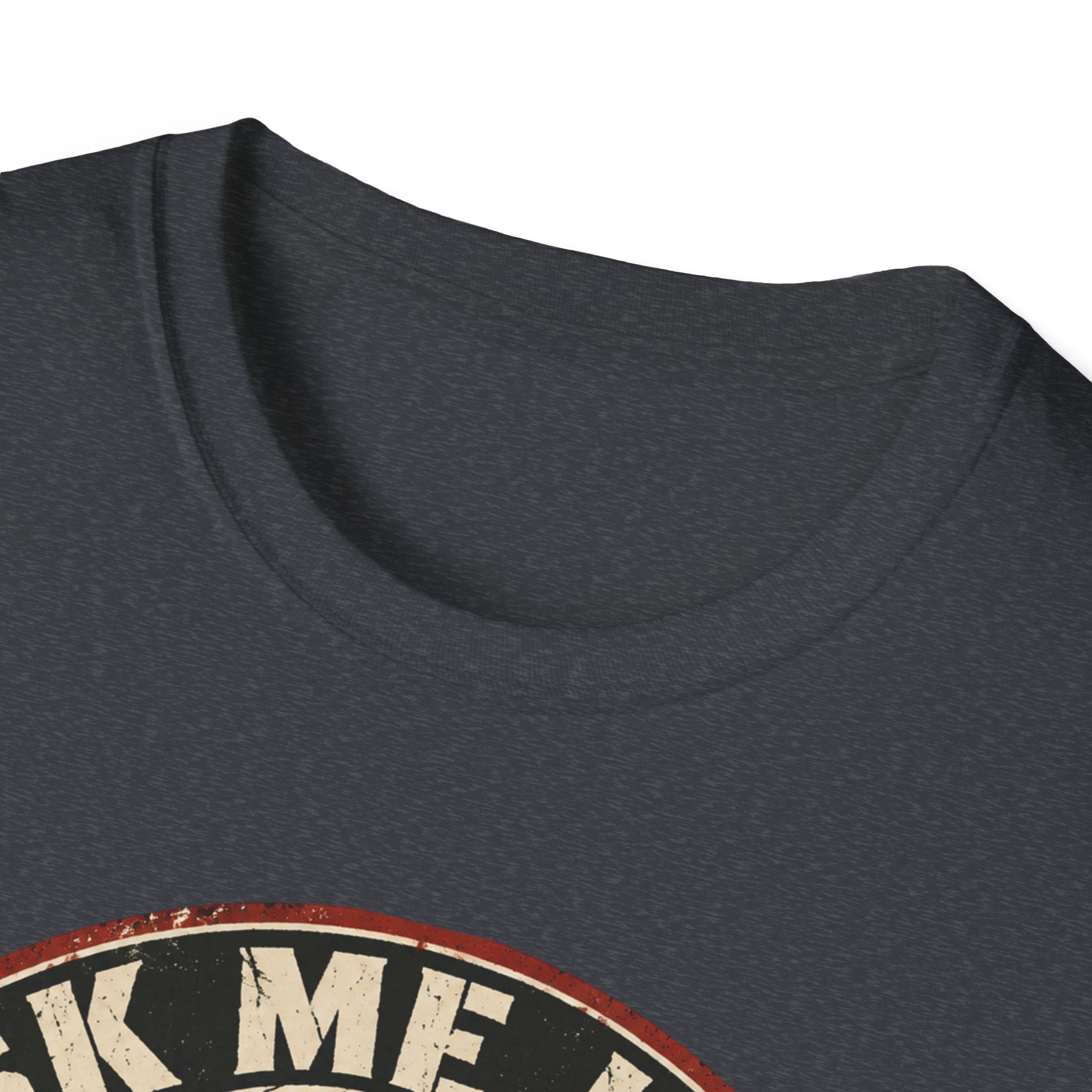 Neckline close-up of the Ask Me How War Is the Health of the State skull tee in Dark Heather Grey.