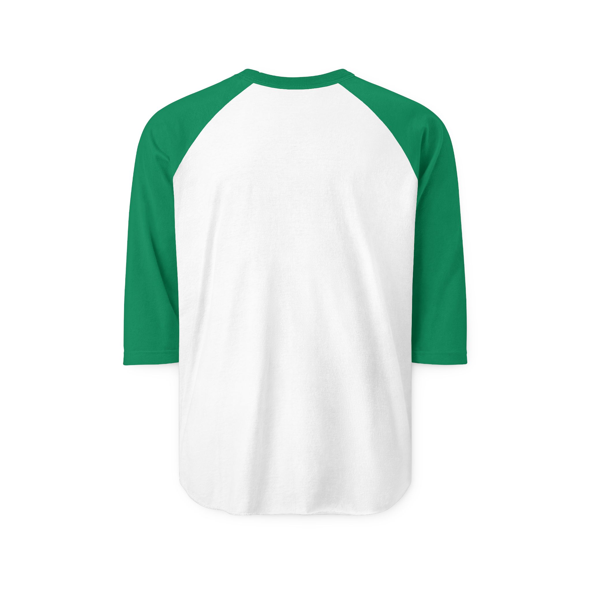 Ask Me How War Is the Health of the State raglan in White with Kelly sleeves, plain back.