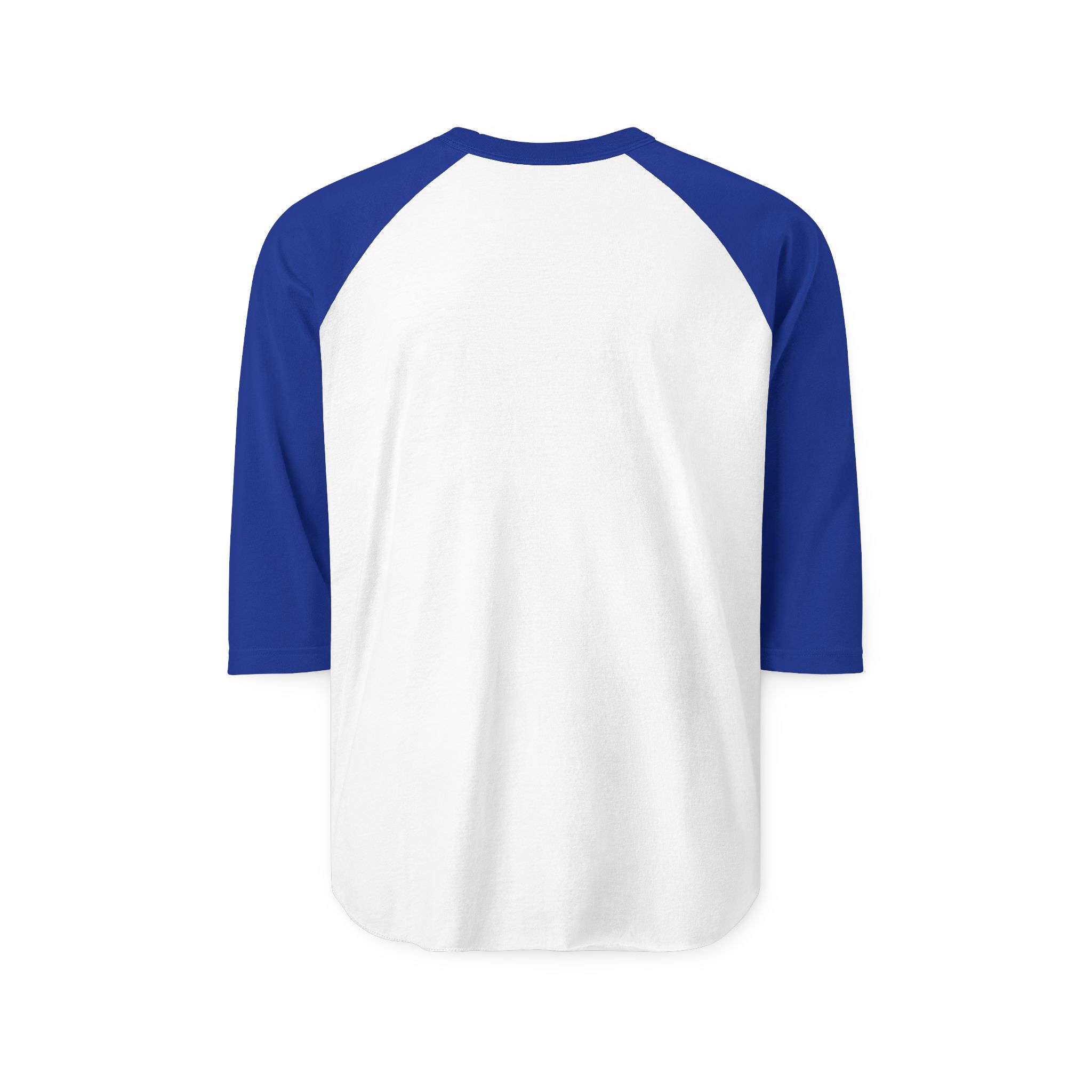 Ask Me How War Is the Health of the State raglan in White with Royal sleeves, plain back.