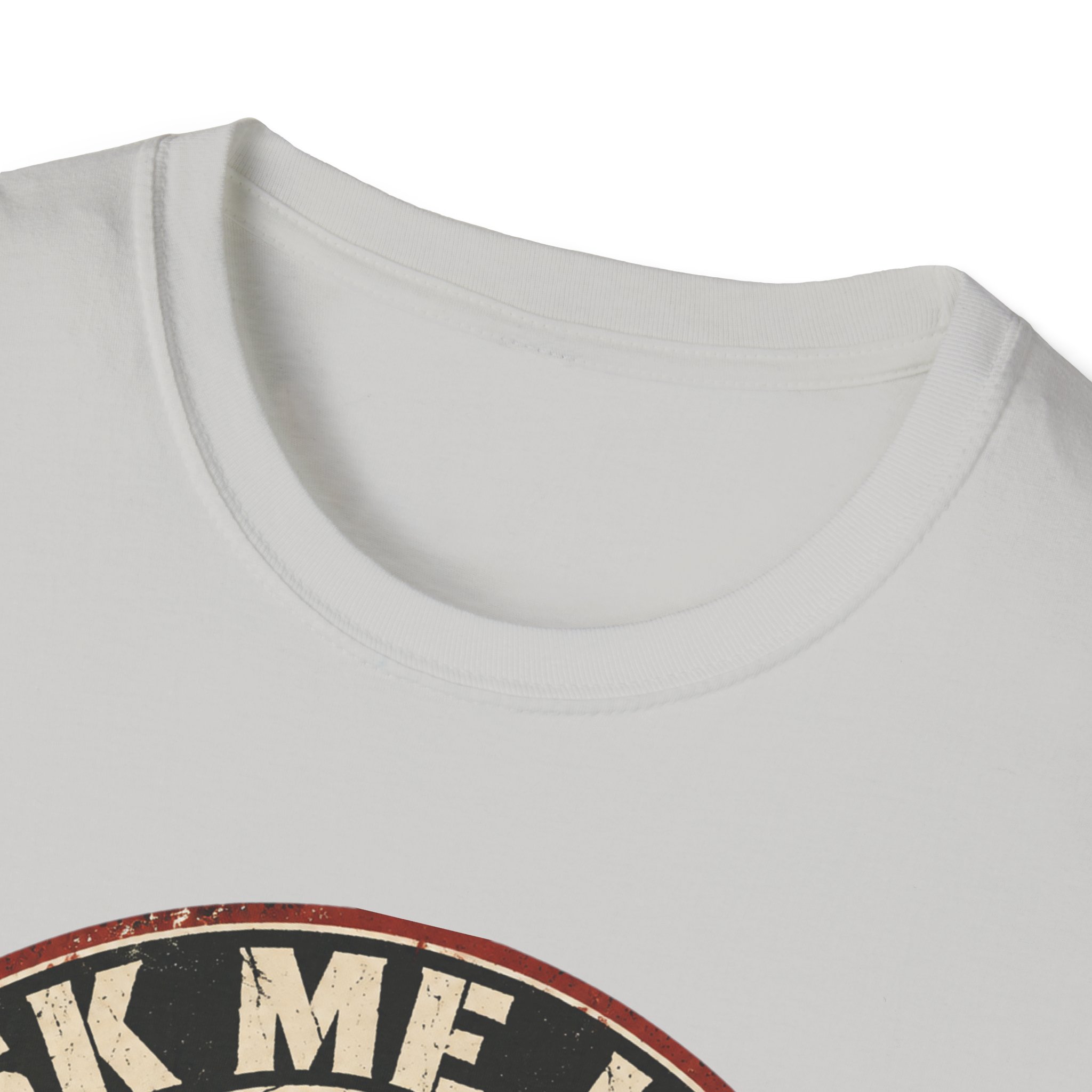 Neckline close-up of the Ask Me How War Is the Health of the State skull tee in Ice Grey.