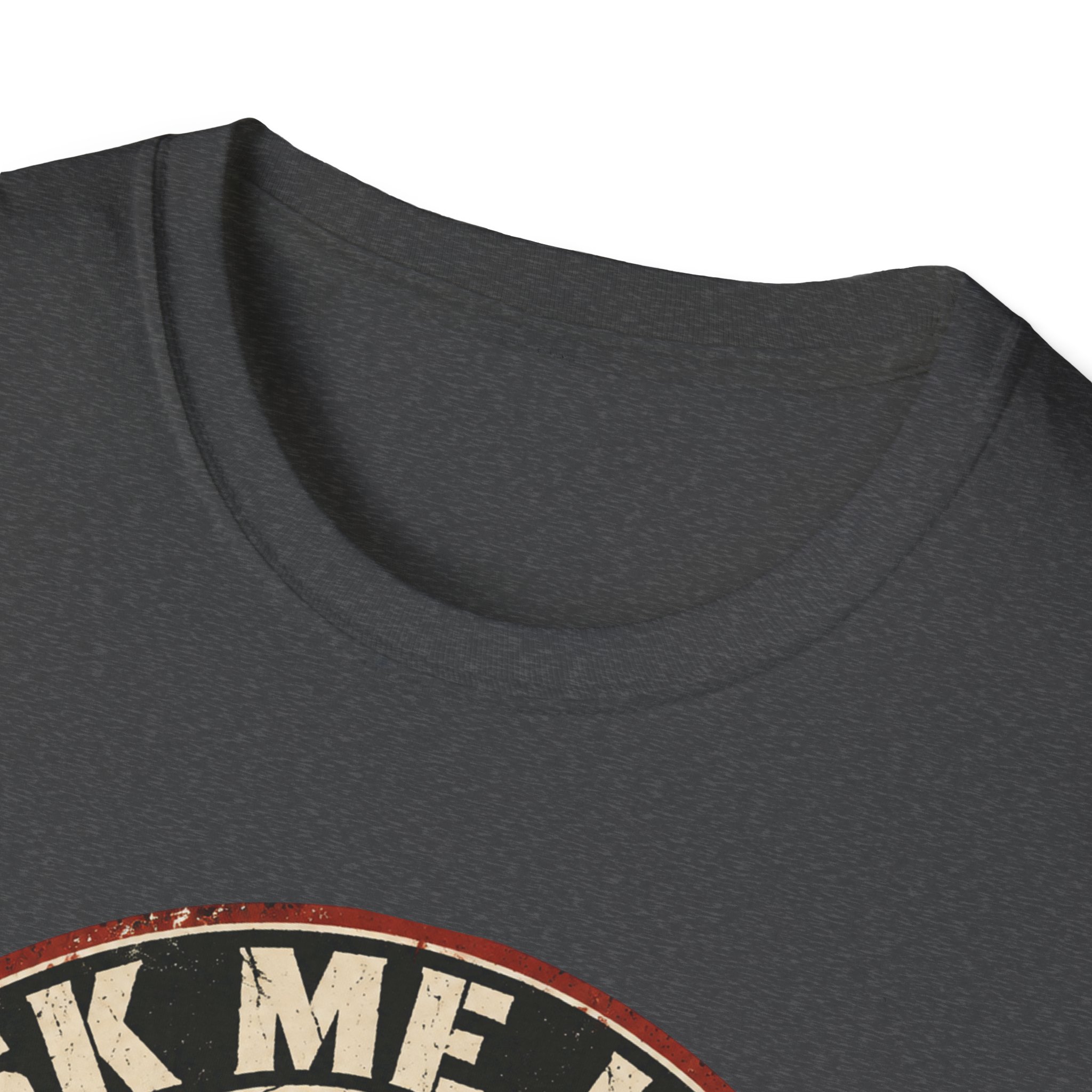 Neckline close-up of the Ask Me How War Is the Health of the State skull tee in Dark Heather.