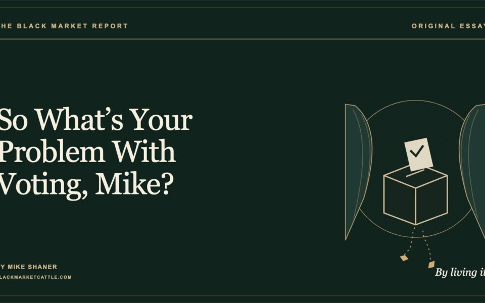 A ballot box framed by an open theatrical curtain, with a path leading out. So What’s Your Problem With Voting, Mike? — By Mike Shaner